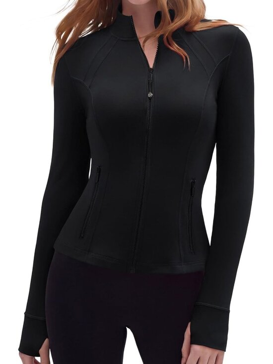 Jackets & Blazers - Lightweight Golden Zipper Jacket for Women with Thumb Holes & Pockets